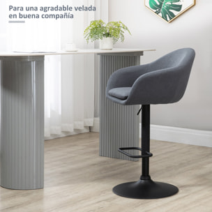 Taburete Alto de Cocina Regulable en Altura Taburete de Bar Tapizado de Tela con Reposapiés y Pata de Acero Carga 110 kg 54x54x92-112 cm Gris Oscuro