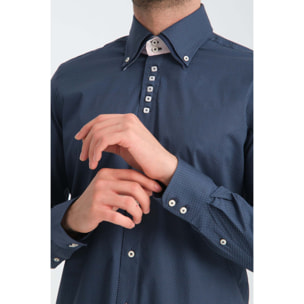 Camicia Uomo 2 Bottoni Button Down 7bottoni Doppio Coll Jacquard Fantasia Blu/Celeste