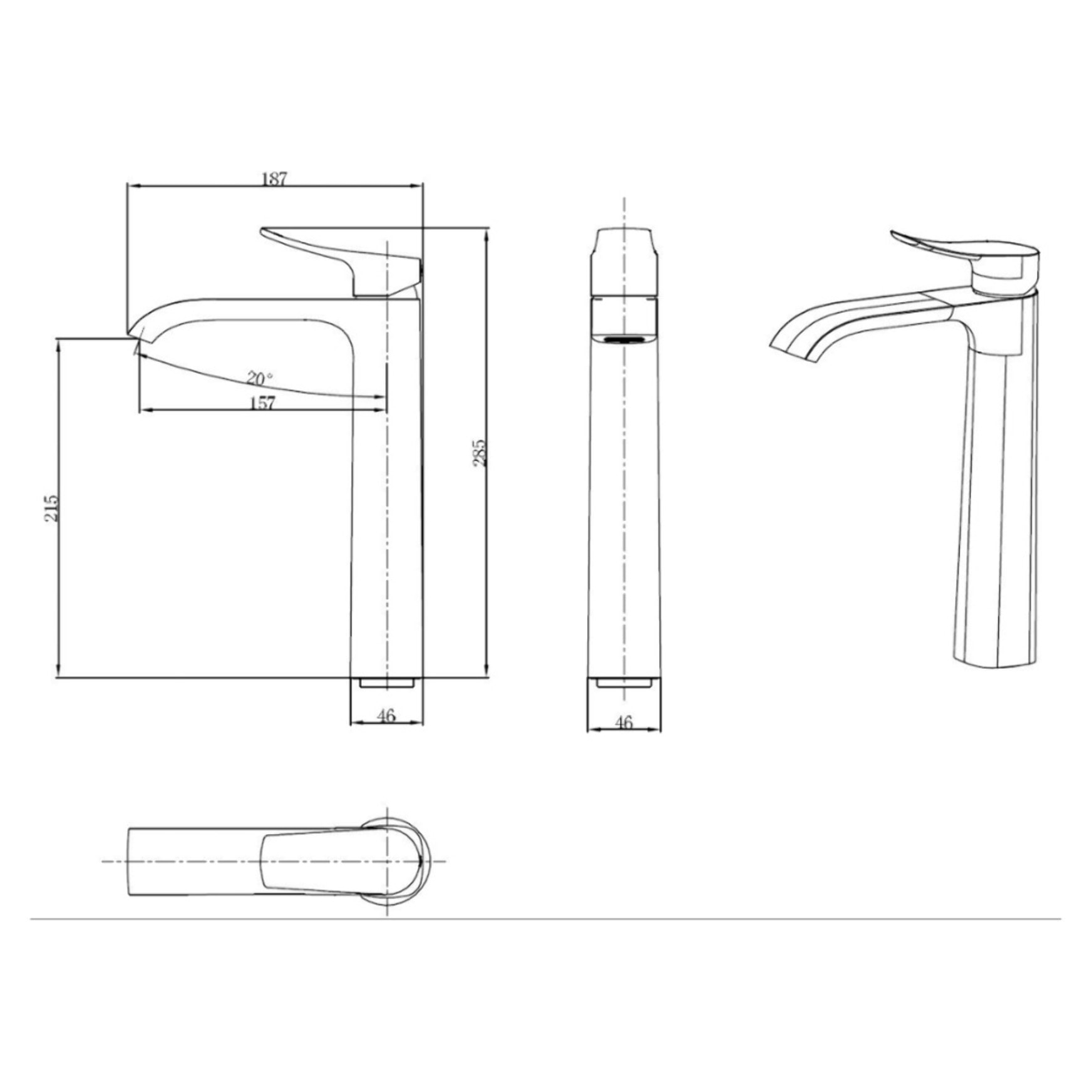 Infinitio mitigeur de lavabo haut sans vidage, chrome SATBSINF285 avec une garantie de 5 ans