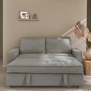 Canapé convertible 3 places gris clair velours côtelé. banquette. lit