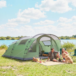 Tente de camping tunnel 4 personnes 2 pièces - étanche 3000mm - 505x390x196cm - vert