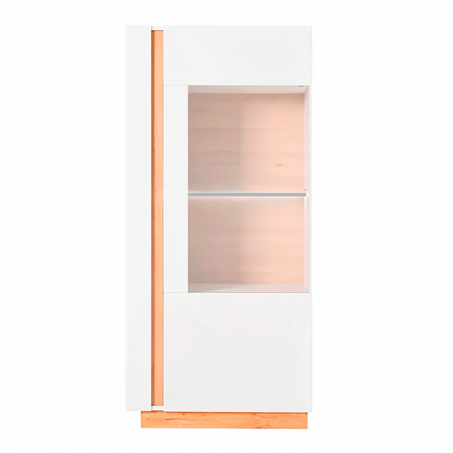Credenza Con Vetrina Moderna Mobile contenitore Con Ripiani Interni In Truciolare Melaminico Ideale Per Soggiorno  72 x 40 x 154 cm Bianco E Rovere