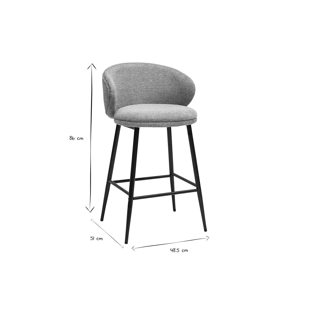 Tabourets de bar design en tissu effet velours texturé céladon et métal noir (lot de 2) ROSALIE