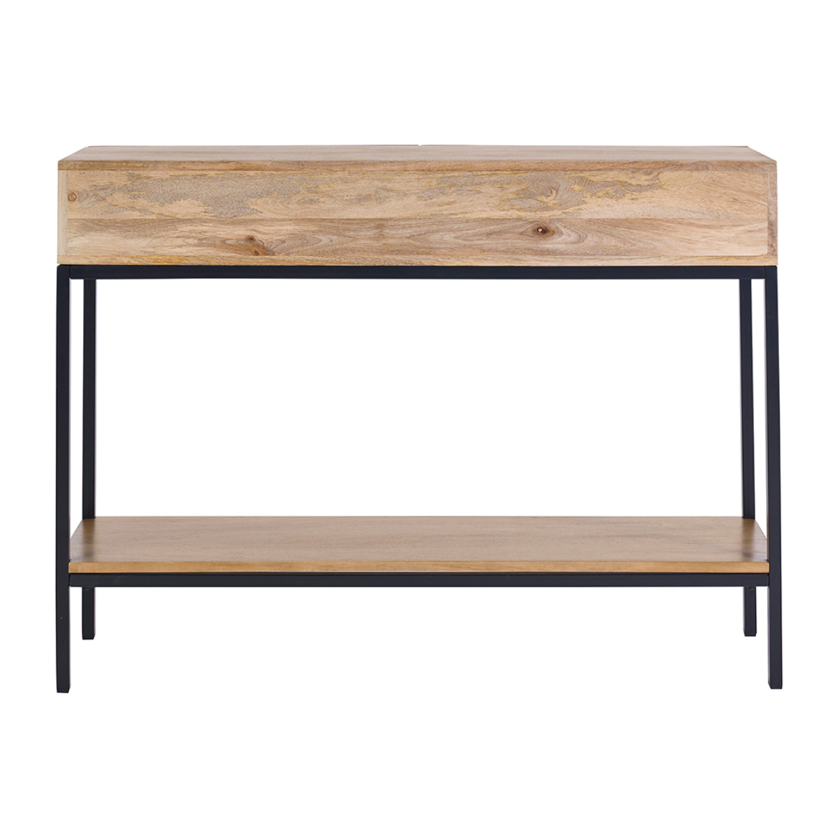 Console industrielle avec rangements 2 tiroirs en bois manguier massif et métal noir L110 cm YPSTER