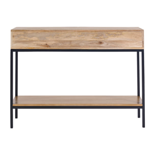 Console industrielle avec rangements 2 tiroirs en bois manguier massif et métal noir L110 cm YPSTER