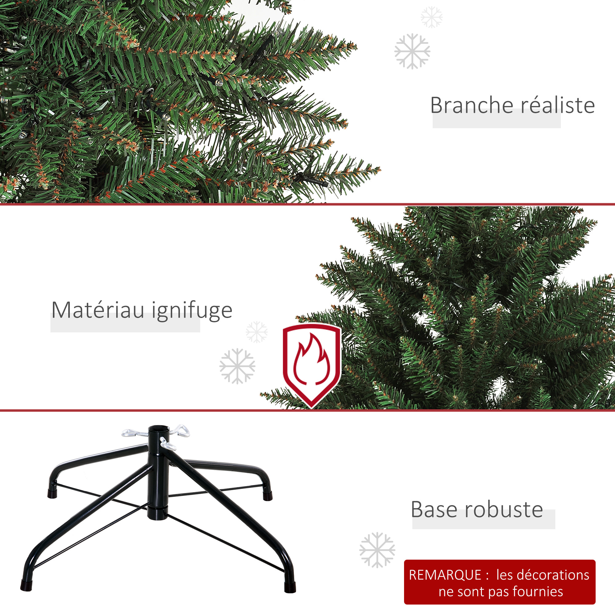 Sapin de Noël artificiel lumineux LED x 650 blanc chaud + support pied Ø 127 x 200H cm 1880 branches vert