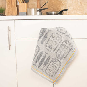 Torchon en coton sardines cuisine - Bleu Marine