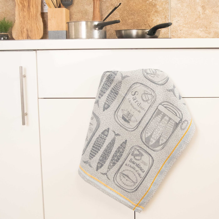 Torchon en coton sardines cuisine - Bleu Marine