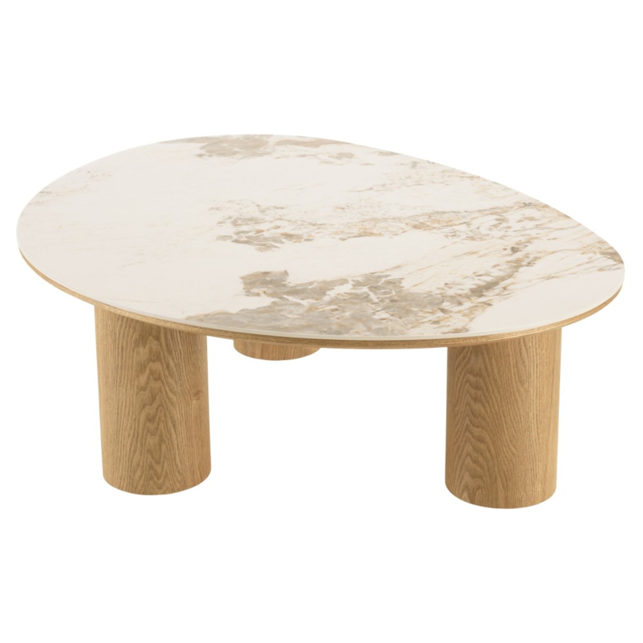 UGO - Table basse 110x80cm plateau céramique pieds bois clair UGO (2 COLIS)