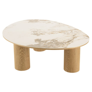UGO - Table basse 110x80cm plateau céramique pieds bois clair UGO (2 COLIS)