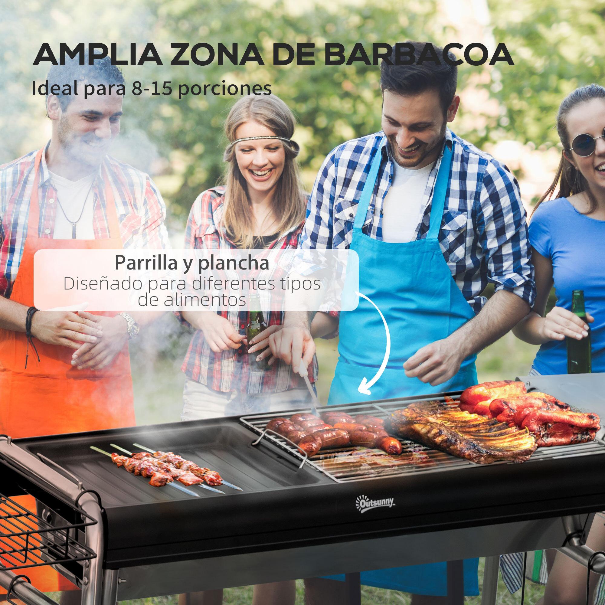 Barbacoa de Carbón Barbacoa Portátil con Parrilla de Acero Inoxidable Bandeja Especiero y Estante de Almacenamiento para Jardín Camping 96x61x72 cm Negro