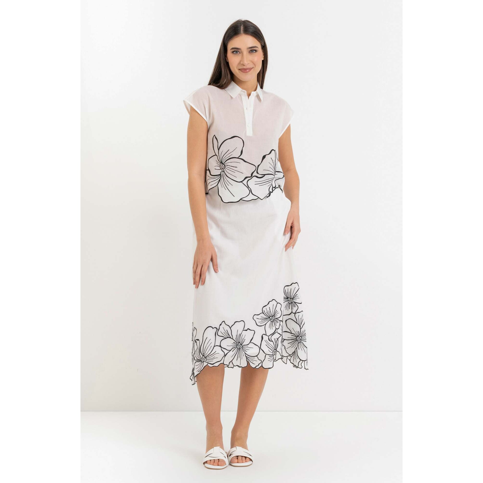 Kocca - Blusa donna 100% cotone con colletto e motivo floreale Donna
