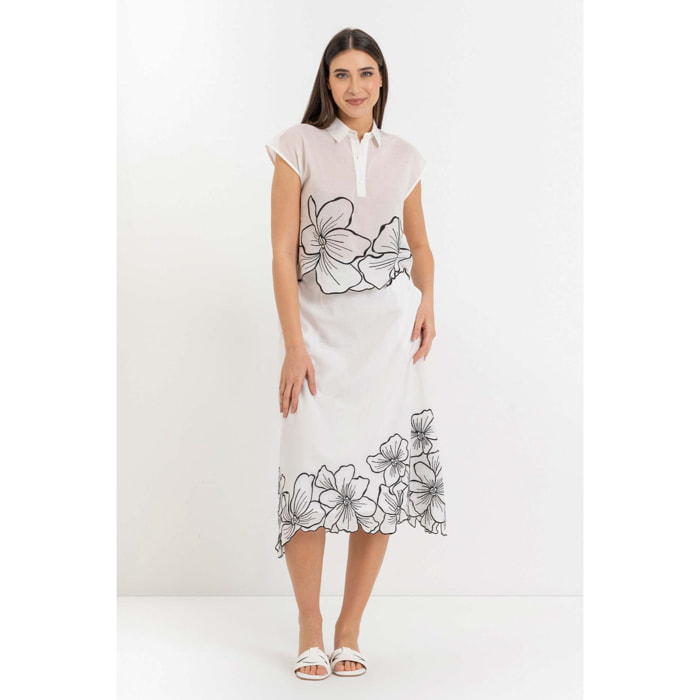 Kocca - Blusa donna 100% cotone con colletto e motivo floreale Donna