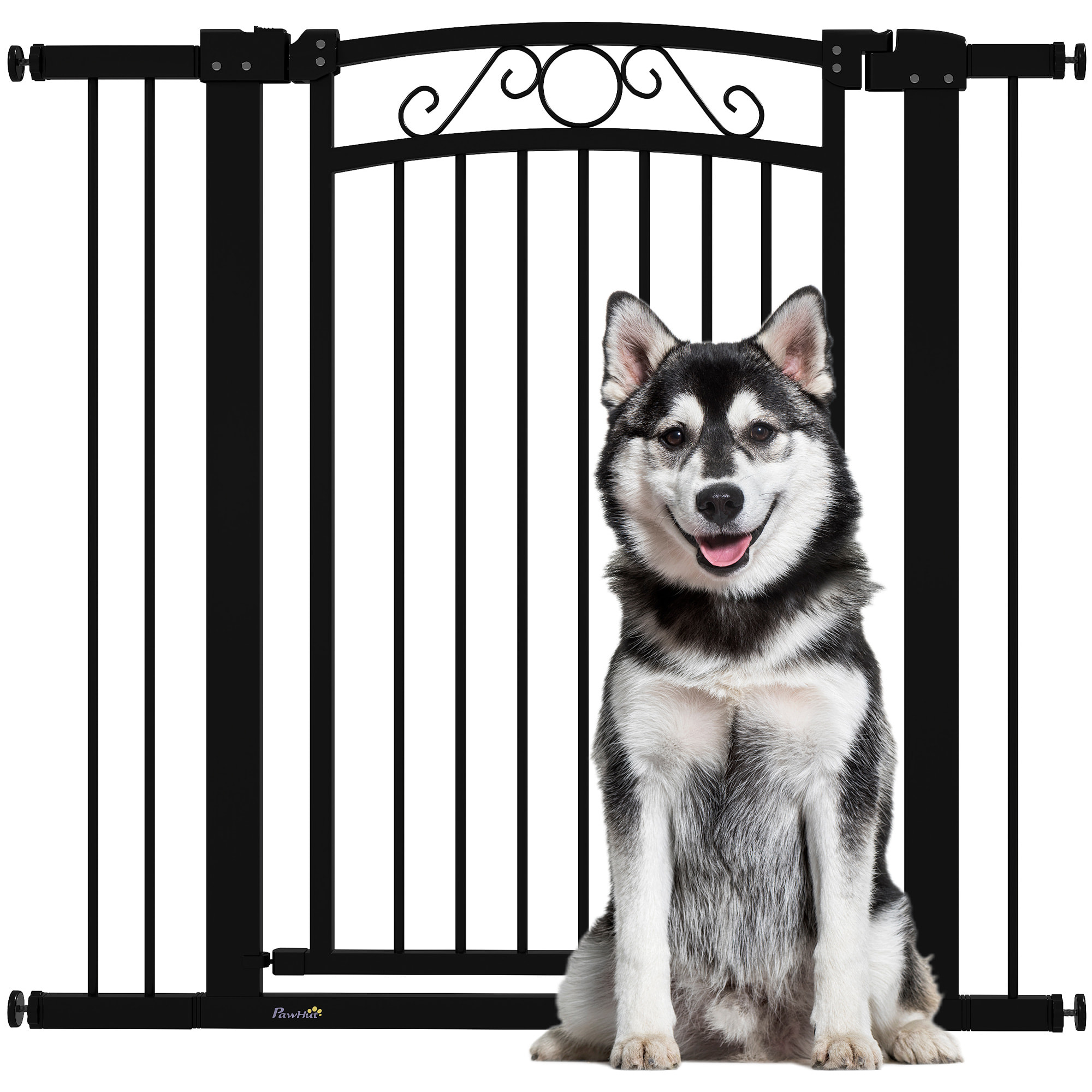 Barrera para Perros Puerta para Perros 76-104 cm Barrera de Seguridad para Mascotas con 2 Extensiones 7/14 cm y Doble Bloqueo para Escaleras y Puertas Negro