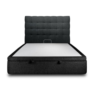 Lit avec sommier et tête de lit capitonnée - Tissu bouclette au style chic - Adapté à tous les matelas, montage rapide - Rangement XXL