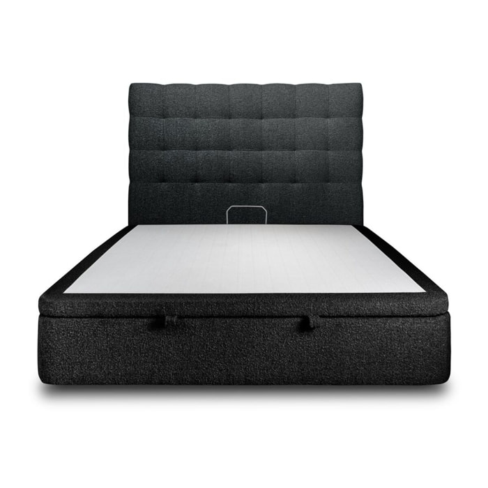 Lit avec sommier et tête de lit capitonnée - Tissu bouclette au style chic - Adapté à tous les matelas, montage rapide - Rangement XXL