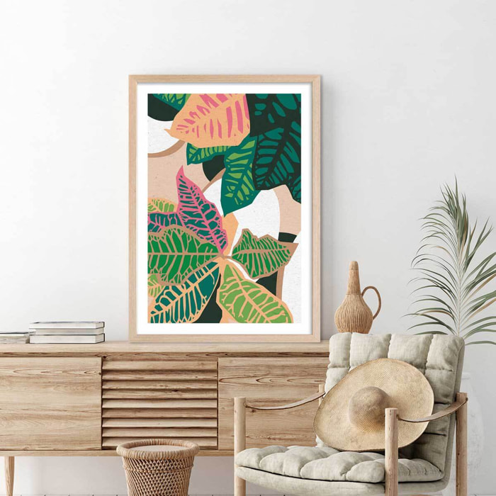 Poster colorful plants Affiche + cadre en bois - Chêne