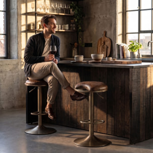 Kin - Sgabello Bar Industrial Chic 42x85x33,5 cm Seduta Girevole con Altezza Regolabile in Metallo Marrone