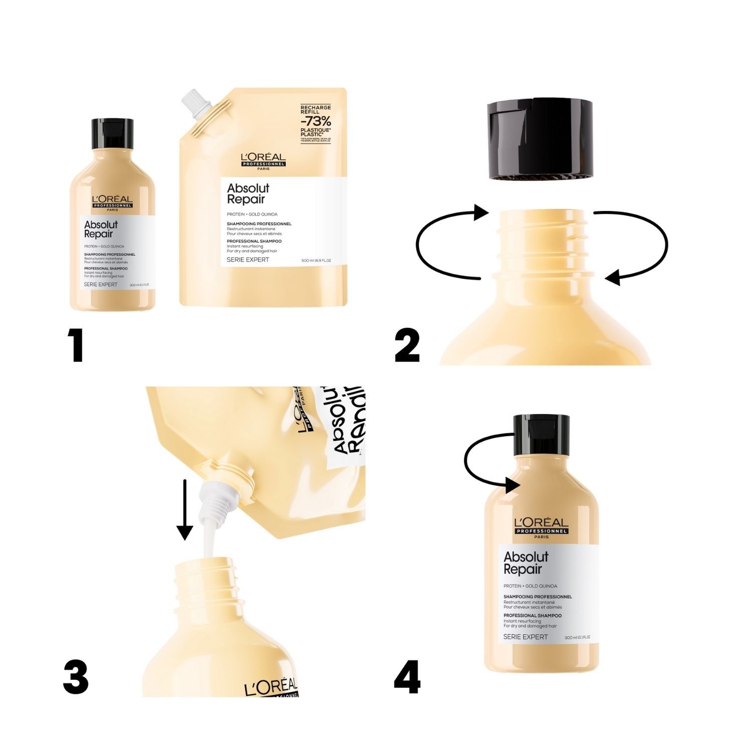 Série Expert Absolut Repair - Recharge Shampoing réparateur pour cheveux secs et abîmés