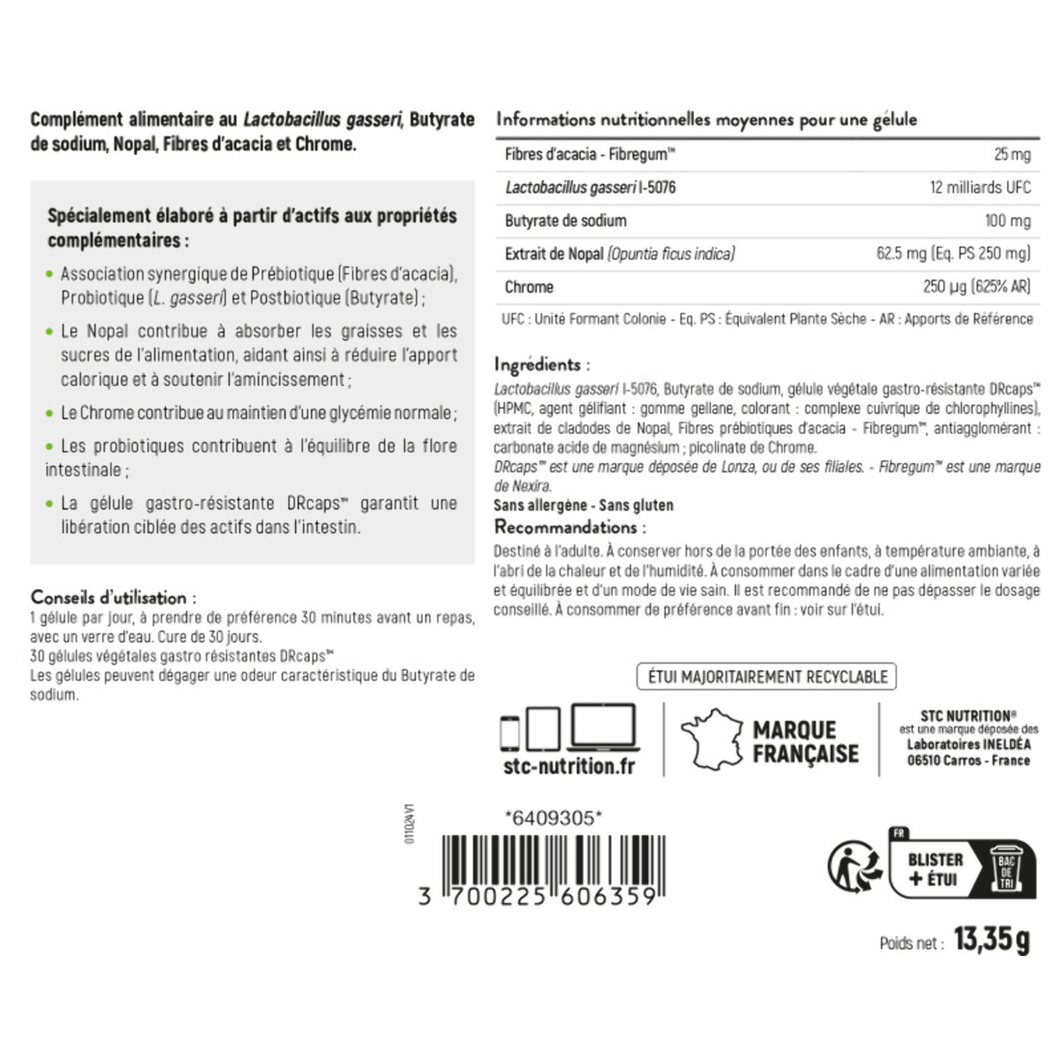 STC NUTRITION - Tribioslim - Complément Alimentaire favorisant la perte de poids - Action 360° sur la Flore Intestinale et le Métabolisme - Pré-Pro-Post Biotiques - Cure de 30j