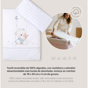 Minicuna con Textil Oso Columpio Azul
