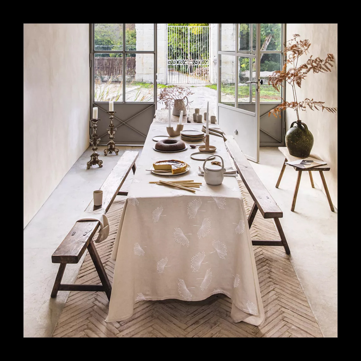 Serviette lin & coton lavé brodé beige Brise d'ete naturel