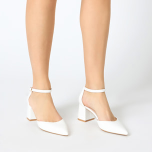 Décolleté open shank donna bianche, tacco largo 6,5 cm