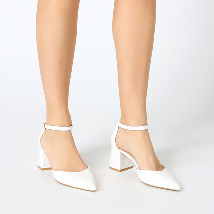Décolleté open shank donna bianche, tacco largo 6,5 cm