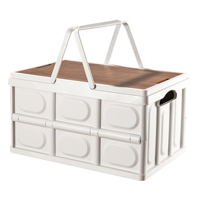 Caja de almacenamiento plegable color blanco con tapa imitación madera