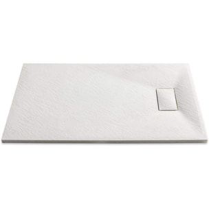 Piatto Doccia Spessore 2.6 Cm In Resina SMC Effetto Pietra Stone Ardesia Antiscivolo Riducibile Filopavimento Griglia Di Copertura Bianco 80 x 80 cm