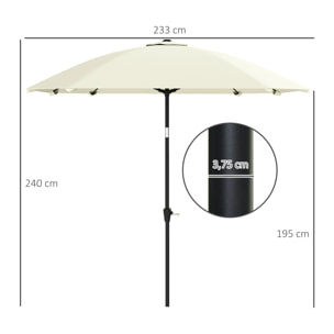 Sombrilla Terraza Exterior 233x233 cm Sombrilla de Jardín con Ángulo Ajustable Impermeable Poste de Aluminio Varillas de Fibra de Vidrio y Manivela Parasol para Patio Terraza Crema