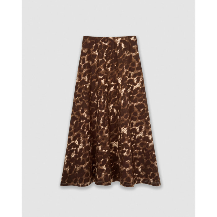 Falda midi viscosa evasé soft ura marrón