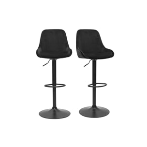 Tabourets de bar design réglables en tissu velours noir et métal noir 360° (lot de 2) HOLO