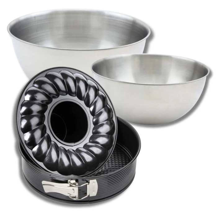 Set avec 1 Moule à manqué et à savarin 28 cm, 1 spatule Zenker et 2 bols à mixer en inox Fackelmann