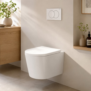 Duofix Pack WC bâti-support + WC suspendu sans bride avec abattant SoftClose Ceramia + plaque blanche (GEBCE14WT05-FR)