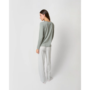 Pijama largo de algodón con escote pico nerdana verde menta