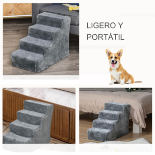 Escalera para Mascotas de 4 Peldaños Funda Extraíble y Lavable 60x35x44 cm Gris