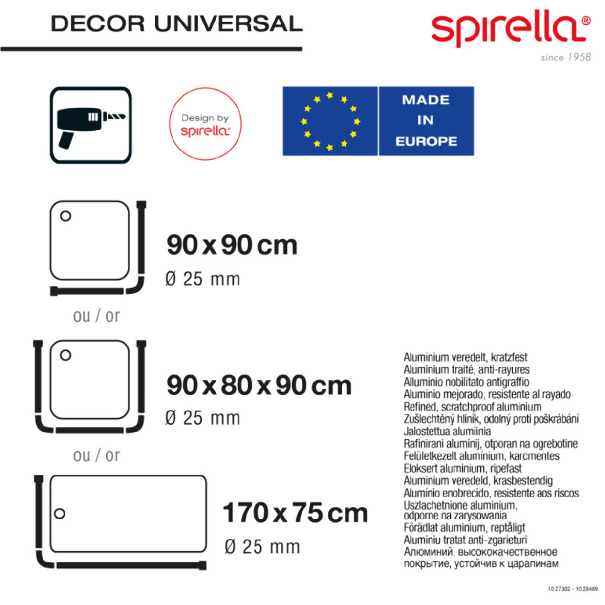 Spirella Barre tringle pour rideau de douche d'angle modulable à fixer en Alu DECOR UNIVERSAL Blanc