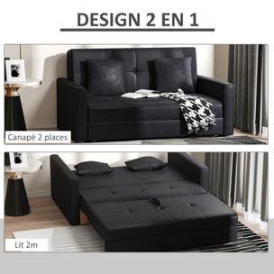 Canapé convertible 2 places canapé-lit clic clac 2 coussins inclus coffre de rangement intégré tissu anthracite