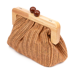 Benestare Bolso bandolera Mujer. Tela con detalles de madera natural y piel sintética.