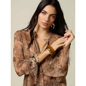 Oltre - Camicia fantasia in creponne - Marrone