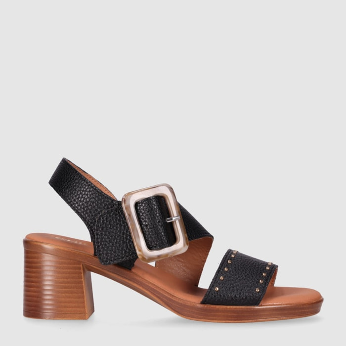 Sandalias de Piel - Negro - Tacón: 5 cm