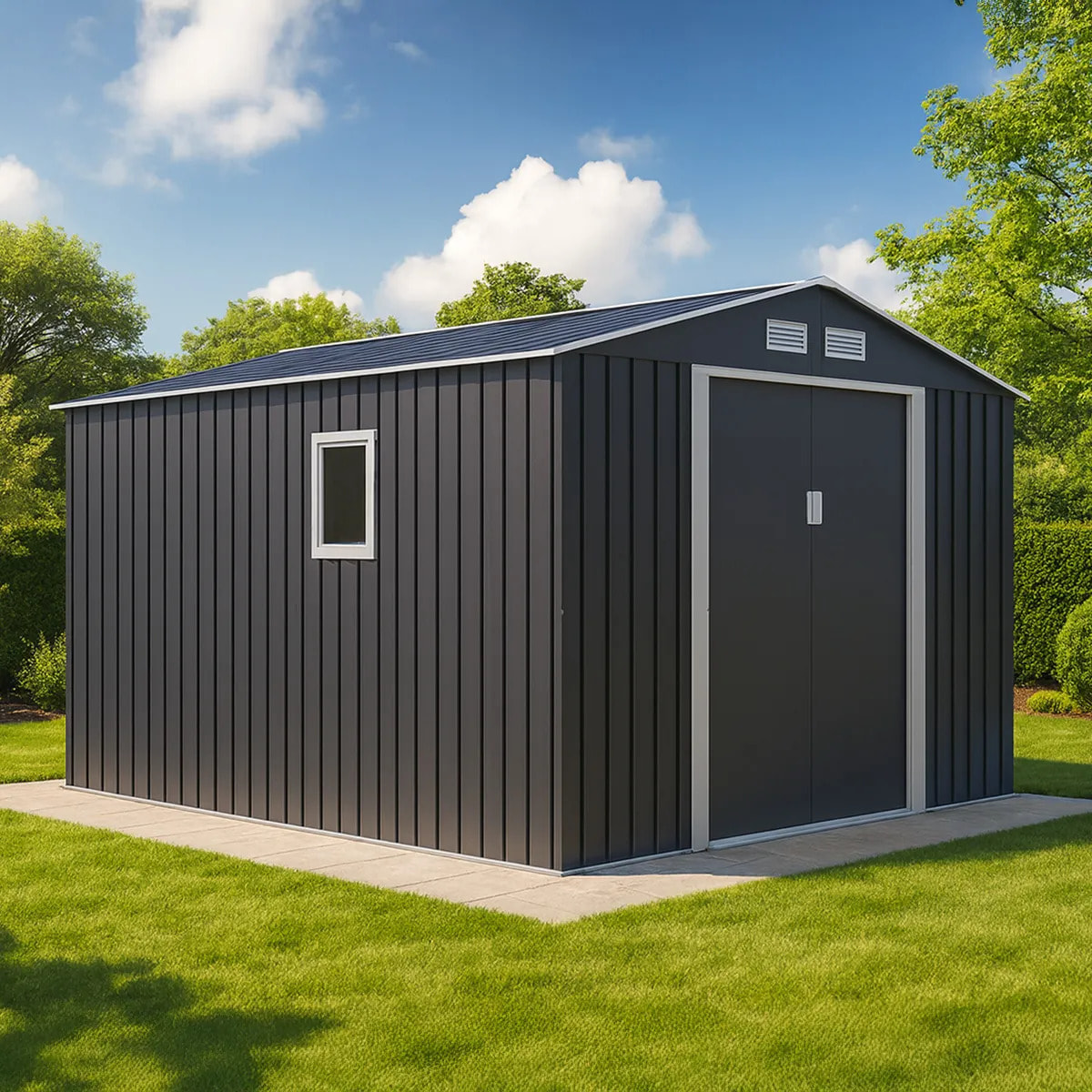 Abri de jardin métal anthracite 8,25 m² + kit d'ancrage