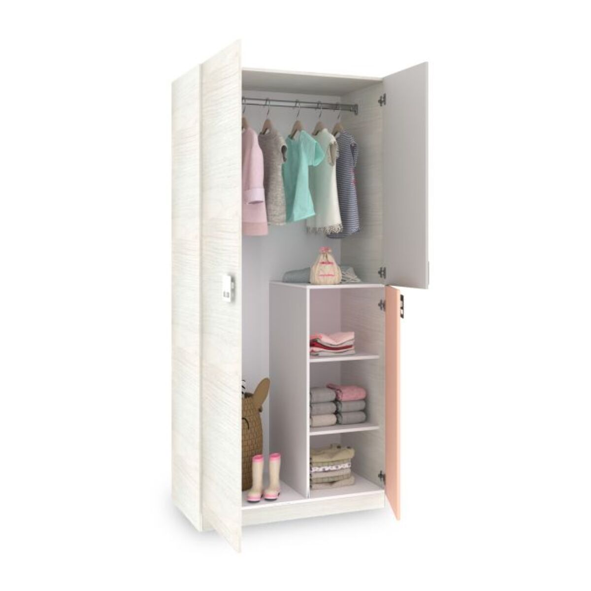 Armario juvenil Kenia Blanco Alpes - Rosa y Gris