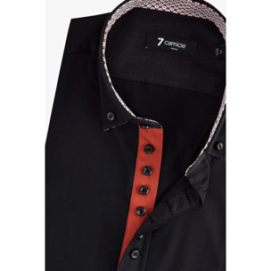 Camicia Uomo 1 Bottoni Button Down Slim Popeline Stretch Unito Nero