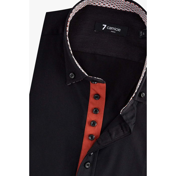 Camicia Uomo 1 Bottoni Button Down Slim Popeline Stretch Unito Nero