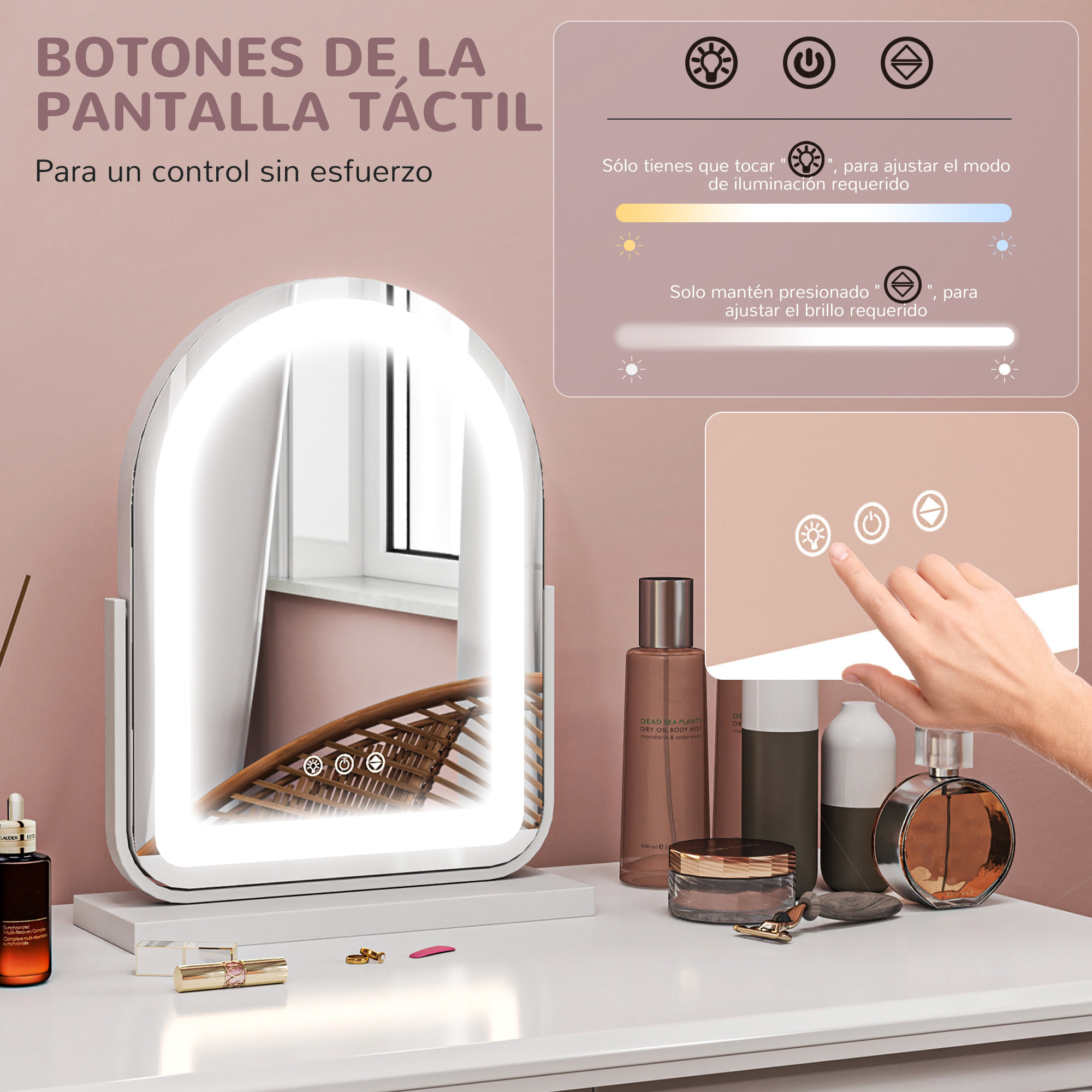 Espejo Maquillaje con Luz LED Espejo Tocador Giratorio con 3 Modos de Iluminación Ajustables Interruptor Táctil Rotación Regulable de 360° y Función de Memoria Blanco
