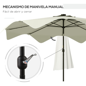 Sombrilla de Jardín Ø292x248 cm Parasol de Terraza Manual con 32 Luces LED Solares 8 Varillas Impermeable y Rejillas de Ventilación para Patio Balcón Crema