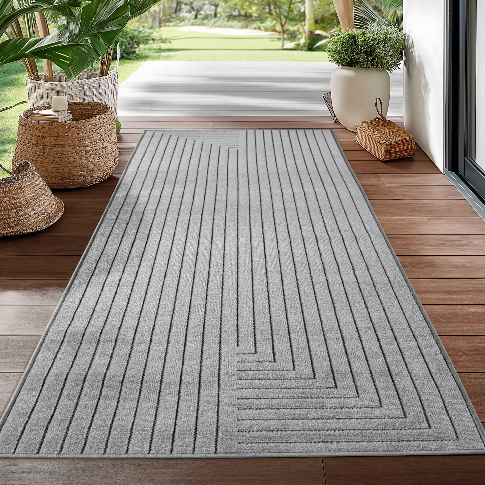 ALVORA - Tapis intérieur/extérieur gris à motif graphique