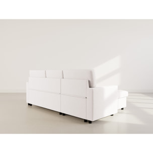 Meiya - Canapé d'angle réversible 4 places convertible avec coffre en tissu bouclette - Beige